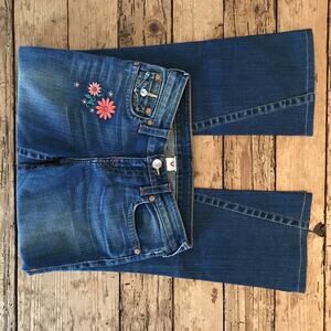 TRUE RELIGION Girls Size 14 'Joey Peacock' Embroidered Dark Wash Jeans